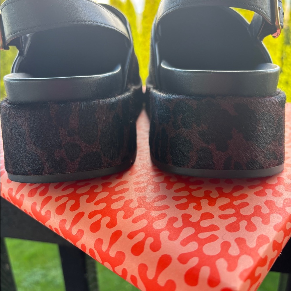 Coach Leopard Print Fur Clogs in Brown and Black - Picture 6 of 7